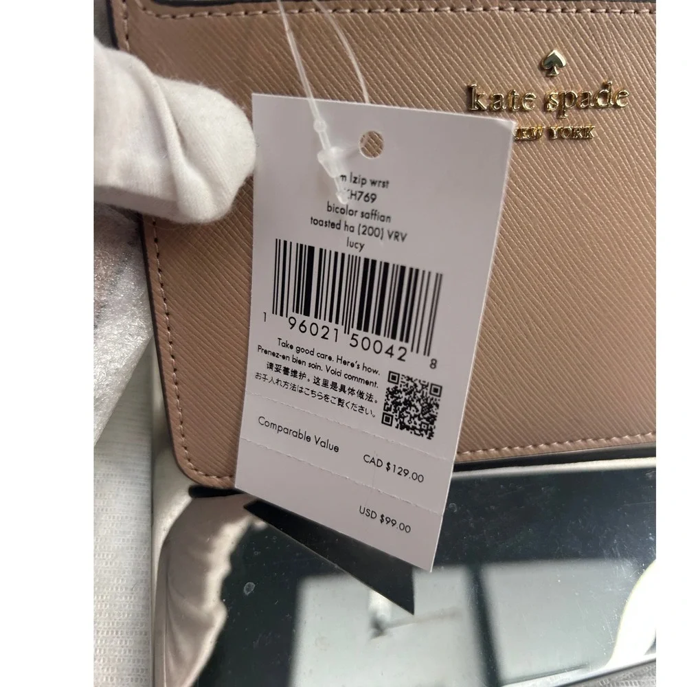 Kate Spade NWT‎ Lucy Wristlet Bicolor Saffiano Leather Zip Wallet Clutch